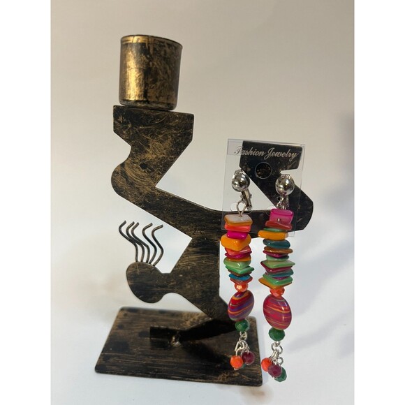 Cowrie Shells, Metal, Resin Clip On Earrings 4 Pair Dangles 2"-4" USA Made G5 - Picture 3 of 10